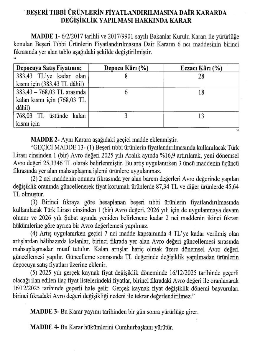 İlaç fiyatlarına yarından geçerli %16,9 zam geldi. Bu oran tabii ki sektörün beklediğinin çok altında. Kurala göre şu an %25-30 kur güncellemesi yapılması gerekiyordu. Umarım Şubat ayında tekrar gözden geçirilir ve kur güncellenir. Yoksa ülkece ilaç bulamayacağız :(
