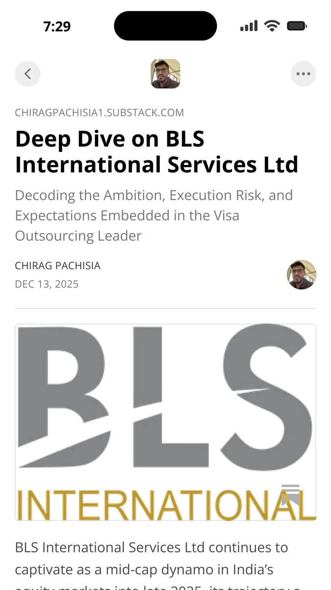 ChiragPachisia's tweet photo. #BLSInternational posted deep dive 6 days ago
Read here - https://t.co/4S3jlo66dv
#BLS #BLSInt https://t.co/ESQJRJYBSp
