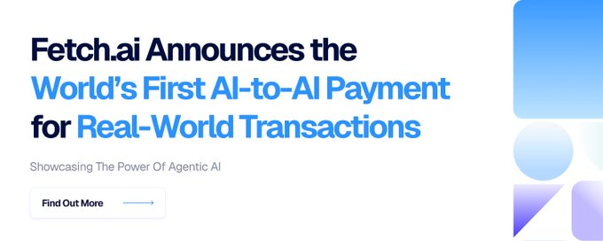 NEW: $FET | <a href="/Fetch_ai/">Fetch.ai</a> launches the world's first AI agent-to-agent payment system, enabling personal AIs to autonomously execute real-world transactions on behalf of users.