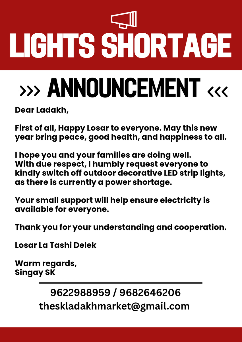 Singay_TM's tweet photo. Dear Ladakh
First of all, Happy Losar to everyone May this new year bring peace, good health, and happiness to all.

I have small request for everyone Your small support will help ensure electricity is available for everyone. Kindly read below 
Thank you for your understanding
👇 https://t.co/nyCX8lDoog