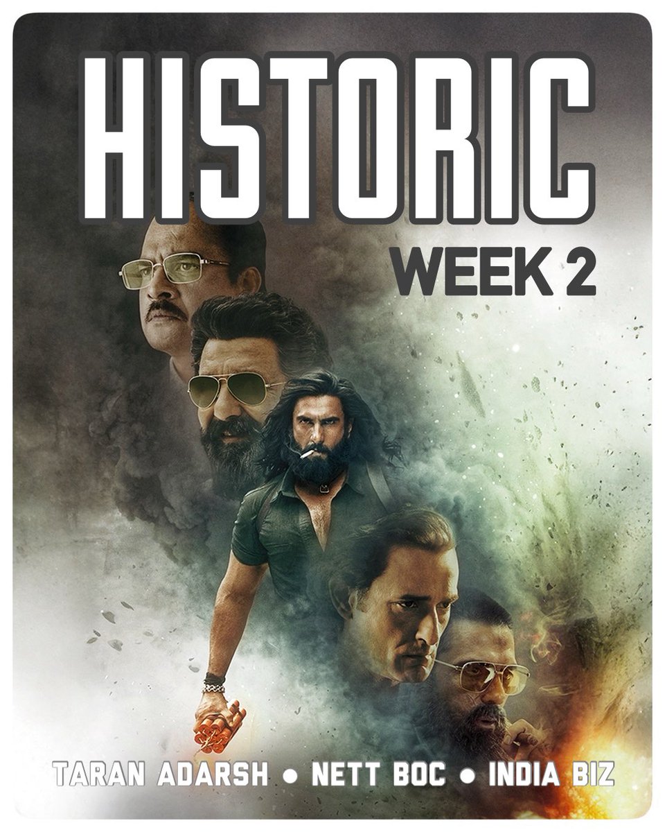 HISTORIC – YET AGAIN... 'DHURANDHAR' IS SENSATIONAL IN WEEK 2... #Dhurandhar continues its unstoppable, record-smashing run.

The film has now emerged as the highest-grossing #Hindi film in *Week 2*, overtaking *all* biggies – including #Pushpa2 #Hindi – by a wide margin.

That's