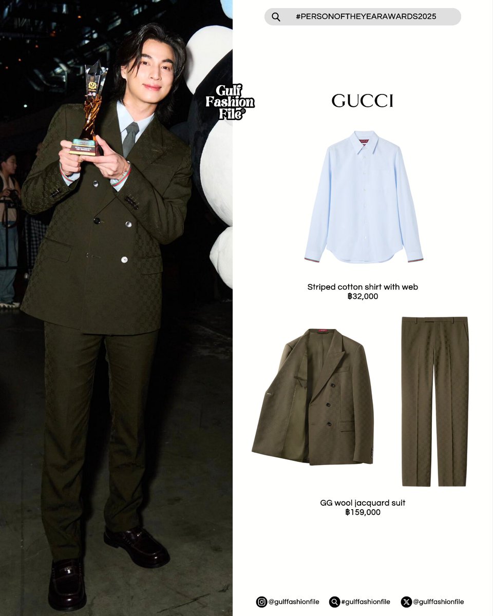 GulfFashionFile's tweet photo. ✽ #GUCCI ✽

👕 Striped cotton shirt with web
🛒 ฿32,000

🤵🏻 GG wool jacquard suit
🛒 ฿159,000

#Gulfkanawut 
#GulfFashionFile https://t.co/BDlS2jhO7f