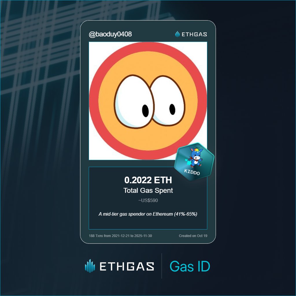 Just unlocked my Gas ID via ETHGas 🪪

I'm a Kiddo Jack with 0.2022 ETH spent on gas since Beacon Chain - now fueling my climb to the Gasless Future and earned 75 Beans already. 

Reveal yours at ethgas.com/community/gas-…