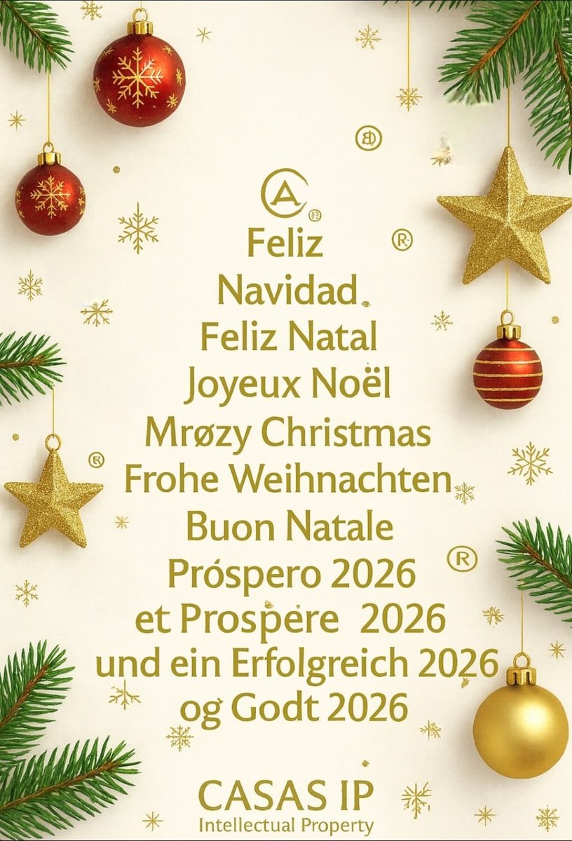 🎄 Feliz Navidad y prospero año nuevo de parte de la familia que conformamos CASAS IP Abogados 🎄

✨ Seguimos a tu lado, defendiendo lo que te hace único ®️ 

<a href="/Casas_IP/">Casas IP Abogados & Patentes</a> Abogados | Intellectual Property
