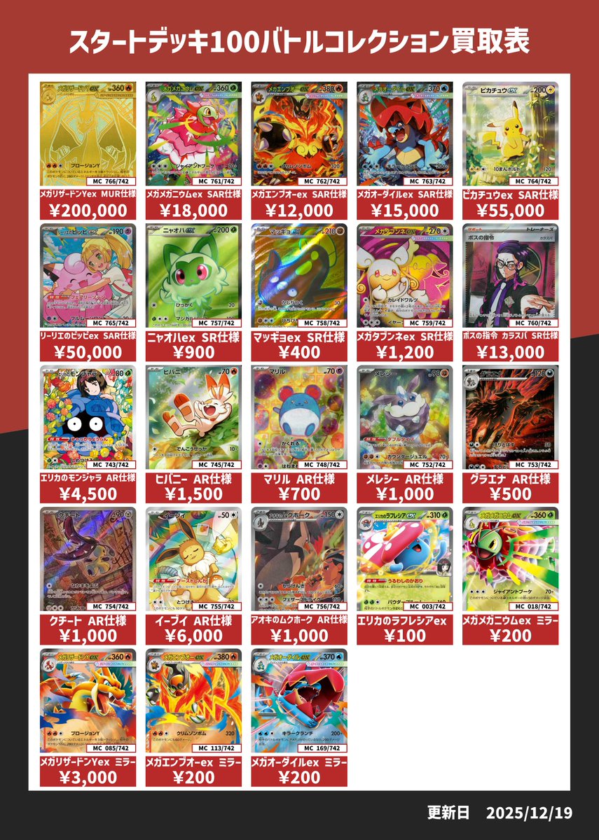 スタートデッキ100買取表】 メガリザードンYex MUR仕様 200,000円🔥