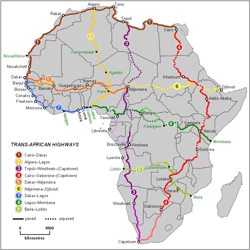 MapsAfrican's tweet photo. Trans African Highways Map https://t.co/xhh8Rqa522