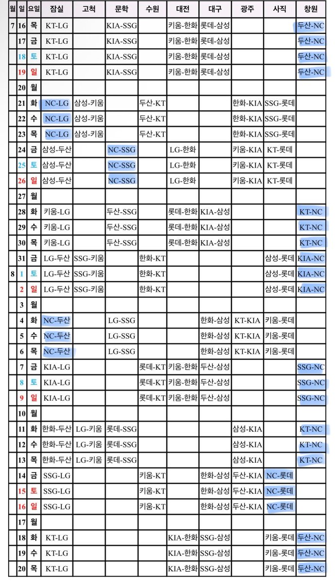 엔씨 2026 시즌 일정표!!
얘들아 계획짜자