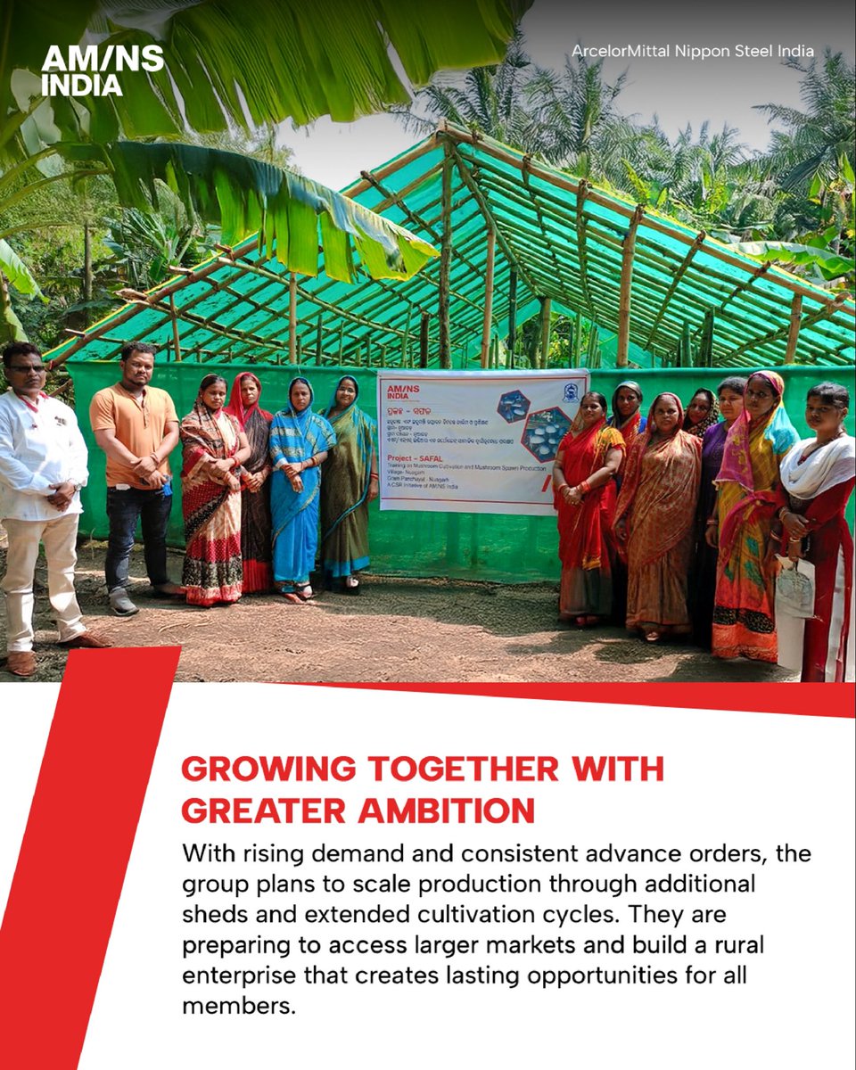 AMNSIndia's tweet photo. Empowered by Project SAFAL, the women of Nuagarh are building a sustainable rural enterprise through collective mushroom cultivation. With growing skills and strong collaboration, they are creating lasting livelihood opportunities for their community.

#AMNSIndiaCSR #ProjectSAFAL https://t.co/43WIyKuHb7