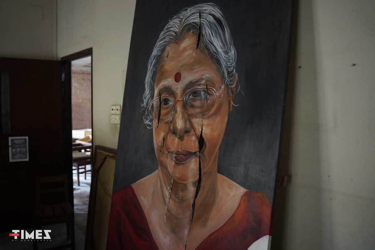 AdityaRajKaul's tweet photo. Barbaric reality of Islamist radical attack in Bangladesh. Chayanot premises are seen in tatters after overnight vandalism in Dhaka, with broken and burnt musical instruments and paintings scattered around the premises. No respect for art, literature and media in Islamist Yunus regime.