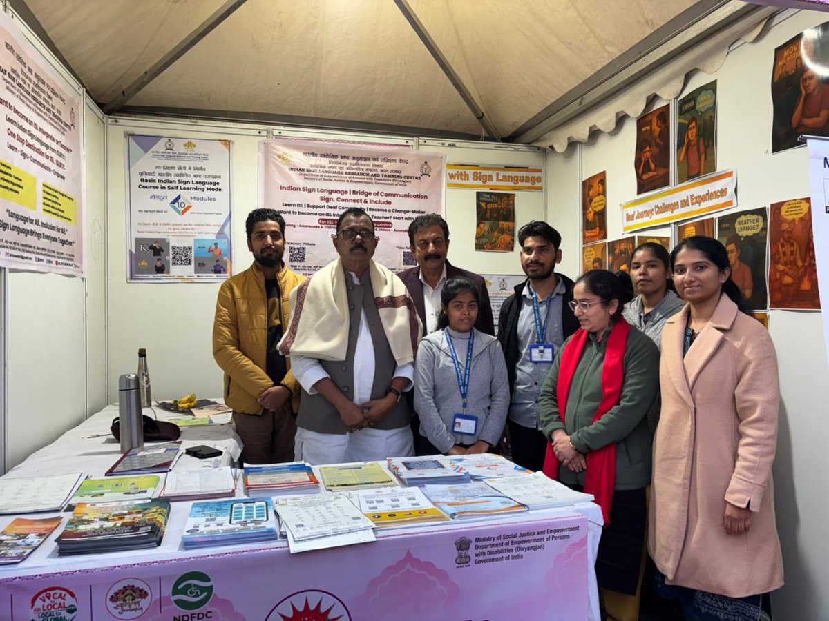 Day 6 | DivyaKalaMela2025 |  India Gate 
Honoured by the visit of Sh. N. A. Garukarnal (MP, Telangana), Ms. Uma Kapoor (GS, AIFDW) and Sh. K. V. S., Former Director, NI, DEPwD @ ISLRTC stall. They appreciated our efforts towards ISL, accessible communication &amp; #DeafInclusion.