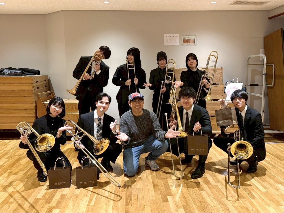 meiontbensemble's tweet photo. 先日の第49回オーケストラ定期演奏会
無事終演いたしました！✨

今年卒業する4名にとっては最後の大学主催の演奏会でした！
これからもめいおんトロンボーン科をよろしくお願いいたします🙂‍↕️
 #名古屋音楽大学  #めいおん  #トロンボーン  #めいおんトロンボーン科 #演奏会 #オーケストラ  #音楽 https://t.co/o2ZVufaPsz