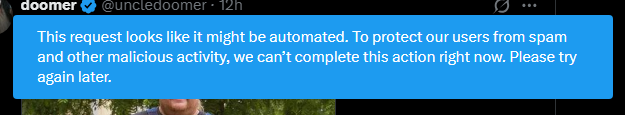 fackoff27445641's tweet photo. apparently 2k impressions is when you're too popular? and x just marks you as spam.  Thanks ElonCuck

Can't do a damn thing on this shithole of a site without getting told "no" and having to change my VPN server every other post and pass a CAPTCHA

What a shitshow

Lynchings pls https://t.co/QbJqYbPVtF