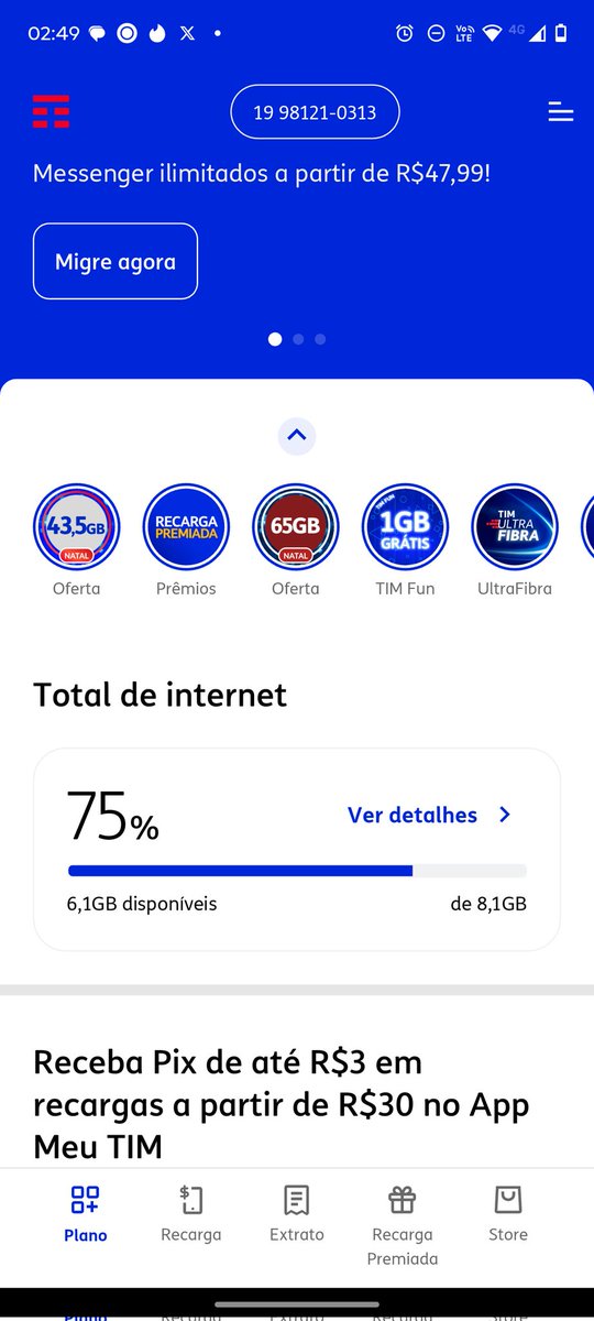 renn51's tweet photo. Como assim @TIMBrasil não tem 5 minutos que coloquei créditos já me consumiu 25% da internet?! Roubou do caramba é esse?! https://t.co/KWCDUDgKUT