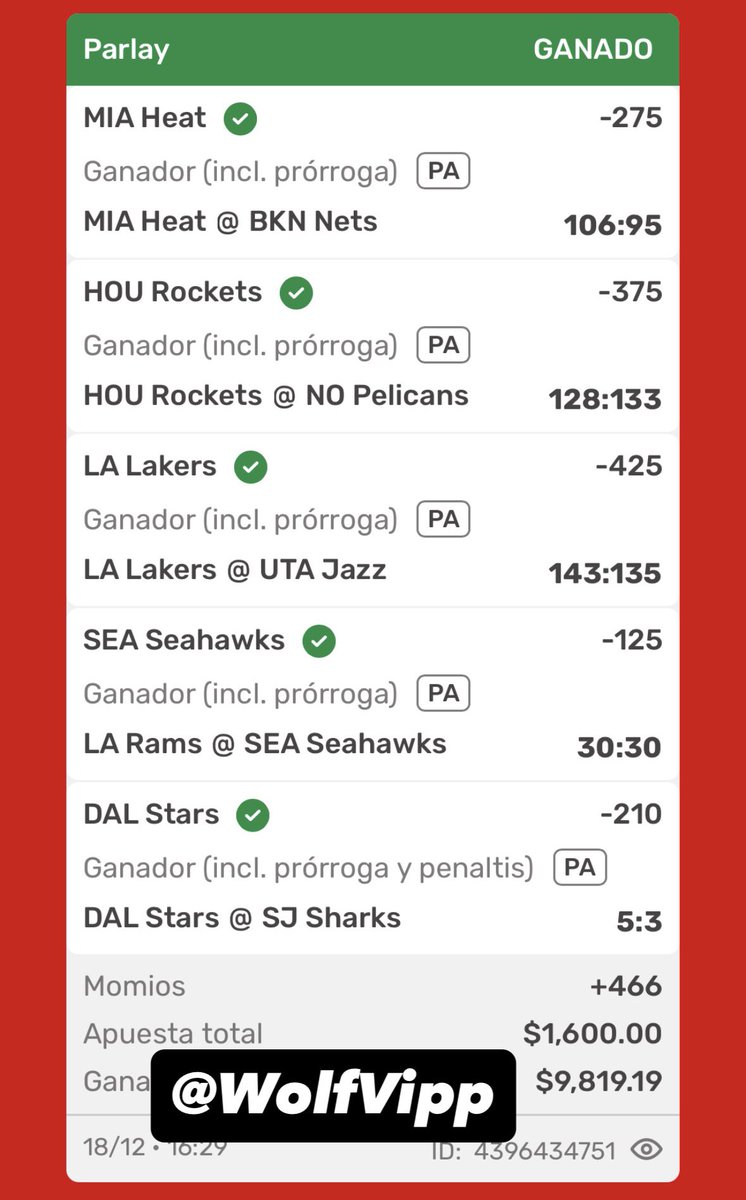 WolfVipp's tweet photo. PARLAY >>> $9,800 ✅✅🐺

¿SUFRIDA VALE DOBLE? SUFRIDA VALE DOBLE.

SE VAN $500 ENTRE LOS LIKES &amp; RT’S!!! https://t.co/KhWN7iP0Ib