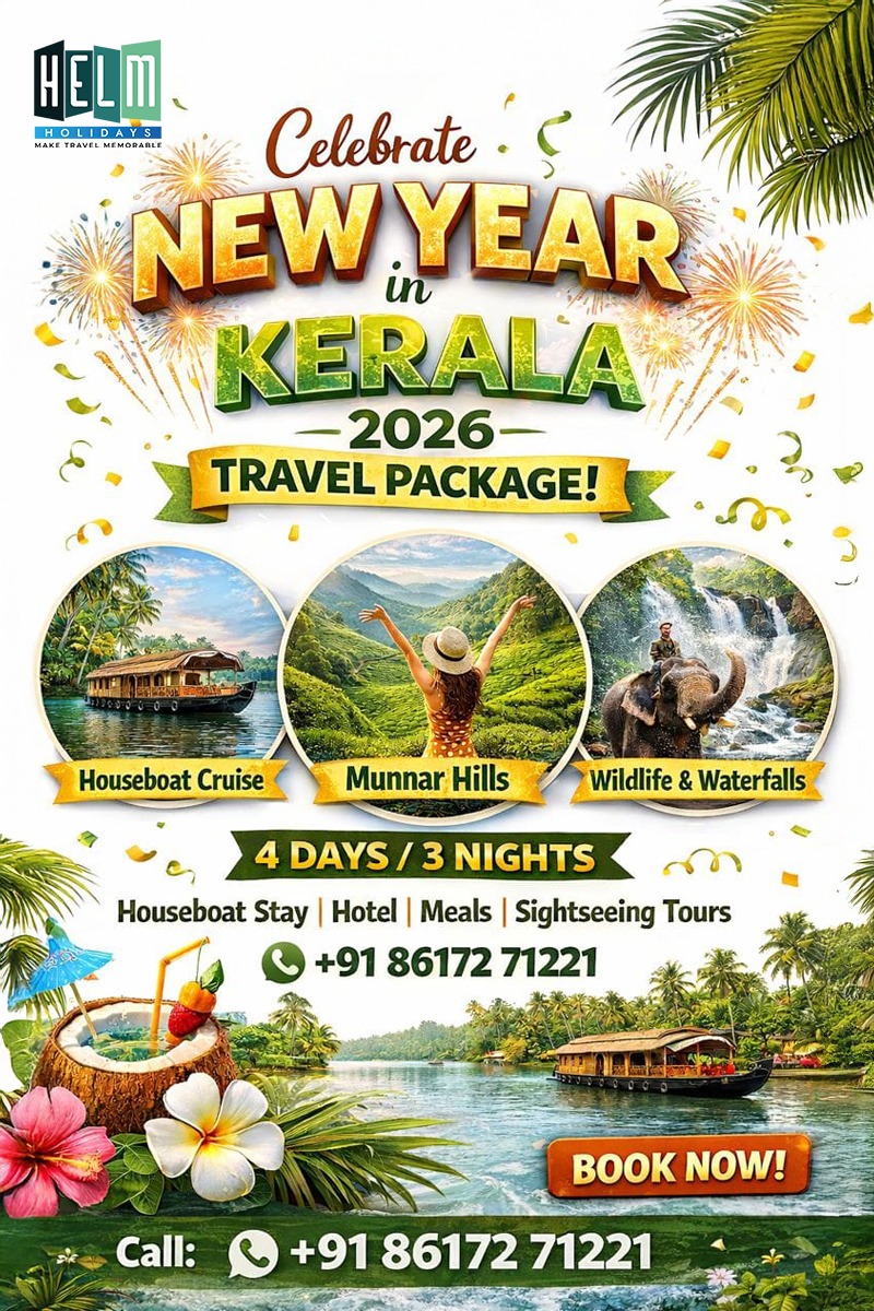 helmholidays's tweet photo. ✨ **New Year Kerala Getaway – 4 Nights / 3 Days**

🎉 **Package Highlights:**
✔️ Beautiful hill stations &amp; backwaters
✔️ Comfortable stays
✔️ Perfect New Year escape with nature

📞 **Book Now &amp; Start 2026 in Paradise!**
**Contact:** +91 8617271221 https://t.co/ICd3JDcC9y