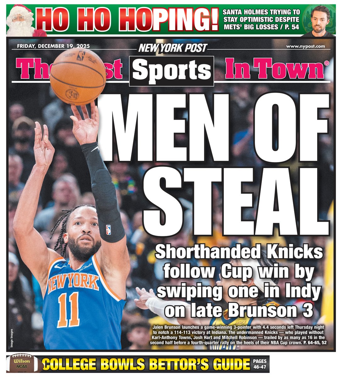 nypostsports's tweet image. The late back page: MEN OF STEAL

Shorthanded Knicks follow Cup win by swiping one in Indy on late Brunson 3

Read more: trib.al/jSxKzp0