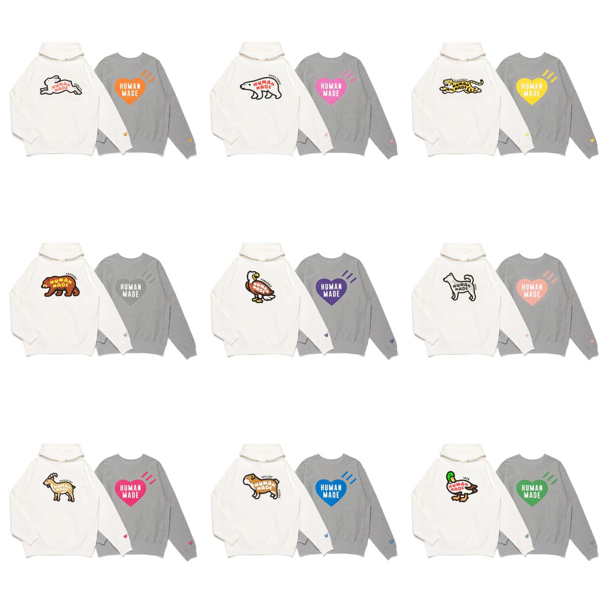 店舗別カラー】 HUMAN MADE “ANIMAL HOODIE & HEART SWEATSHIRT”が2025