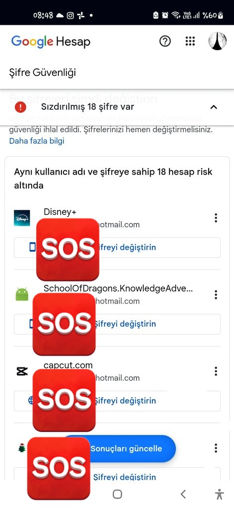 şifre sızıntısı var dikkat edin