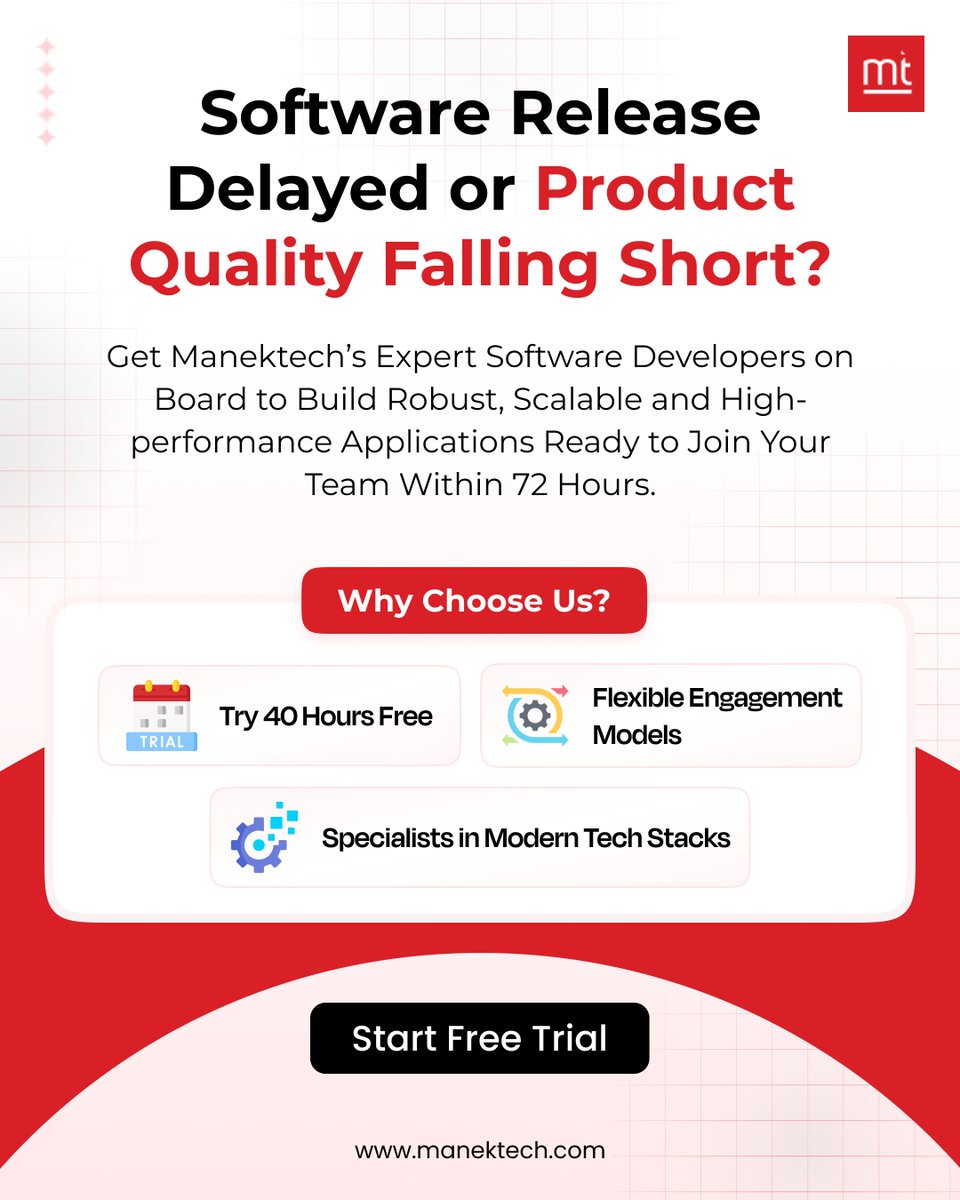 ManekTech's tweet image. Is Your Software Release Delayed, or Is Your Product Quality Falling Short of Expectations?

ManekTech’s software developers help you build robust &amp;amp; scalable software using modern tech stacks.

Contact to Start Free Trial.

𝐖𝐡𝐚𝐭𝐬𝐀𝐩𝐩: wa.me/+918511428441