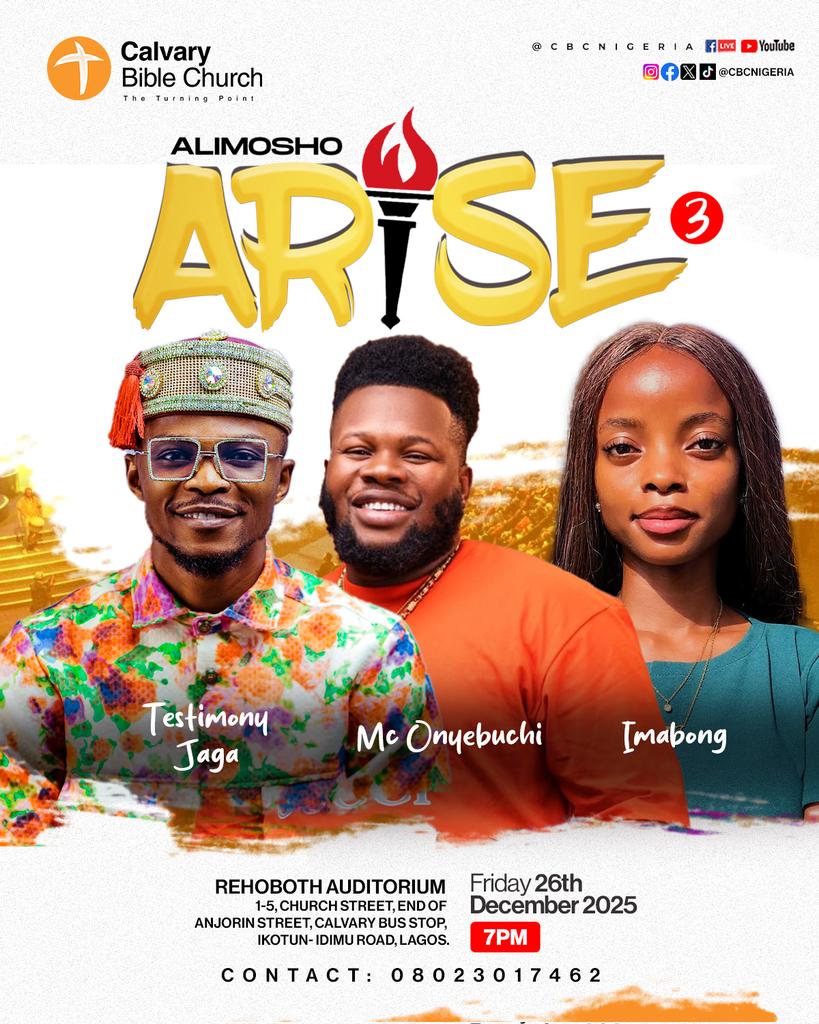 CBCNigeria's tweet photo. Don't miss out on the divine ministrations at #AlimoshoArise.
There will be a rush of blessing and those who are soaked in praise will be recipients of the divine move of God.
See you at the event!!
#AA3
#AlimoshoArise3
#CBCCelebrates
#CBCAt30
CBCGlobal https://t.co/zO1dmNfhVB