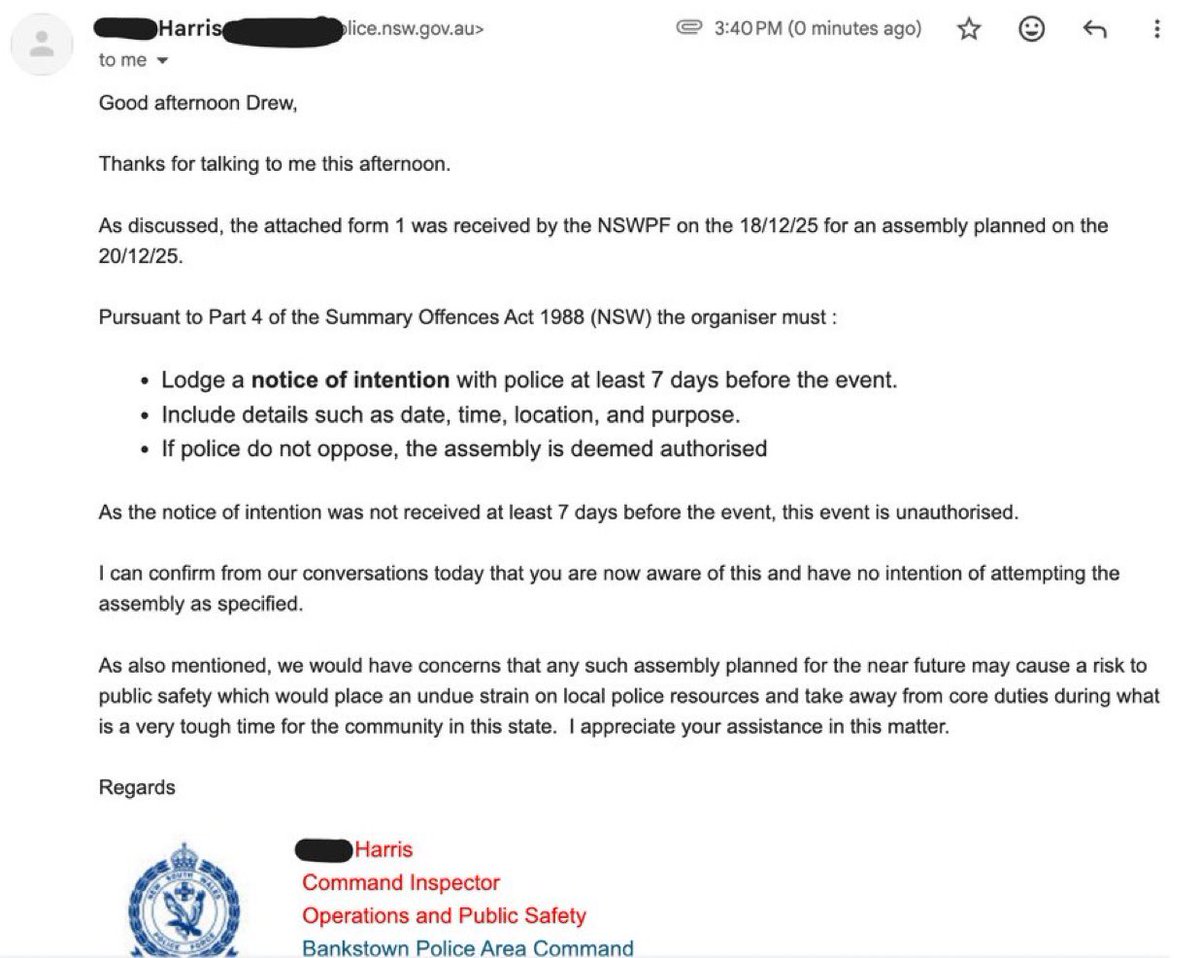 DrewPavlou's tweet image. BREAKING: New South Wales Police just rejected our application to hold a vigil for the Bondi victims outside Al Madinah Dawah Center - the extremist mosque in Western Sydney that radicalised the Bondi shooter. 

Police told me on the phone that they could not protect us from the…
