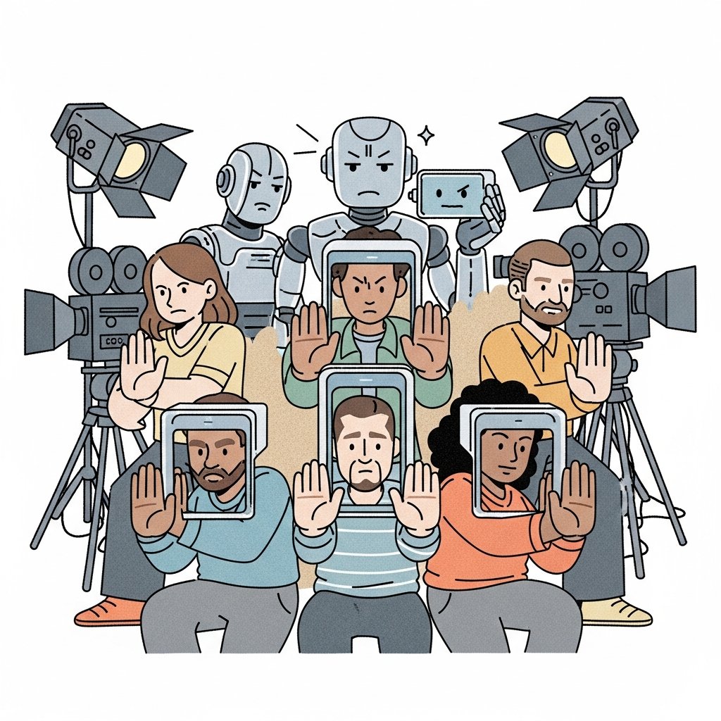 There once were some actors, quite sly,
Who told AI to take a big fly.
"Scan our tits? No way!"
"We’ll just say, ‘No pay!’"
Now bots jerk off while watching them cry.

#ActorsVsAI #NoDigitalScan #FightForRights #AIBacklash