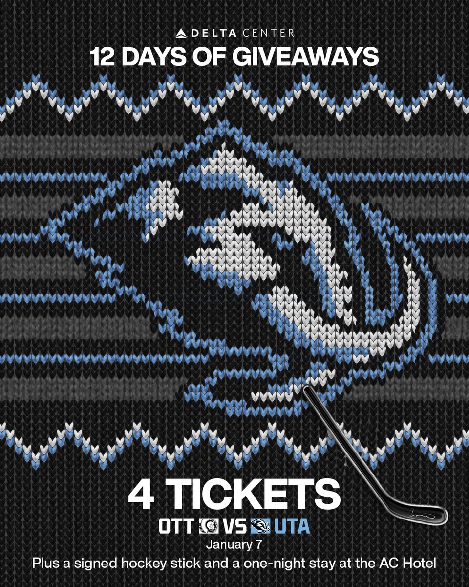 deltacenter's tweet image. 𝗗𝗔𝗬 𝟭𝟭: Win four tickets to see @utahmammoth vs. @Senators on Jan. 7, a team-signed Utah Mammoth hockey stick, and a one-night stay at the AC Hotel SLC!

To enter:
1️⃣Follow @deltacenter
2️⃣RT
3️⃣Tag a friend

*The winner will be DM'd on 12/20.
*Signed hockey stick must be…
