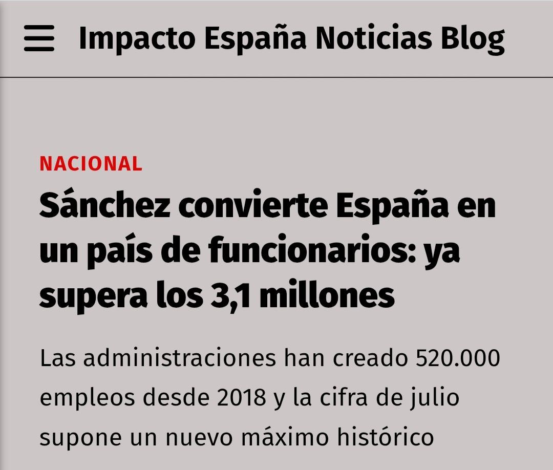 En España 3,1 millones de funcionarios para 49M de población en Alemania el segundo pais con más funcionarios son 2,5M para 84M de habitantes. 

No hay discusión España compra votos con la función pública. 

España le sobran casi 1M de funcionarios como mínimo.