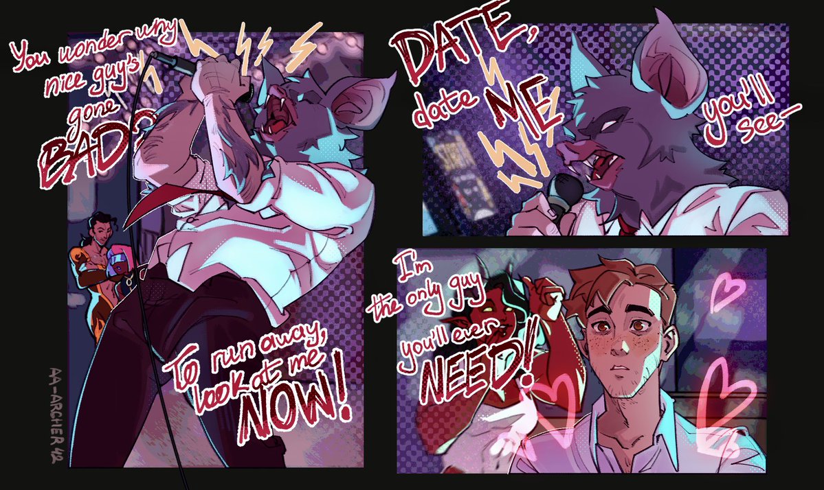 aa_archer42's tweet image. incel bat hybrid is spotted at the karaoke 

scene from the fanfic "secret third option (drink with Sonar)" archiveofourown.org/works/74410311…

#dispatch #sonar #mechabat