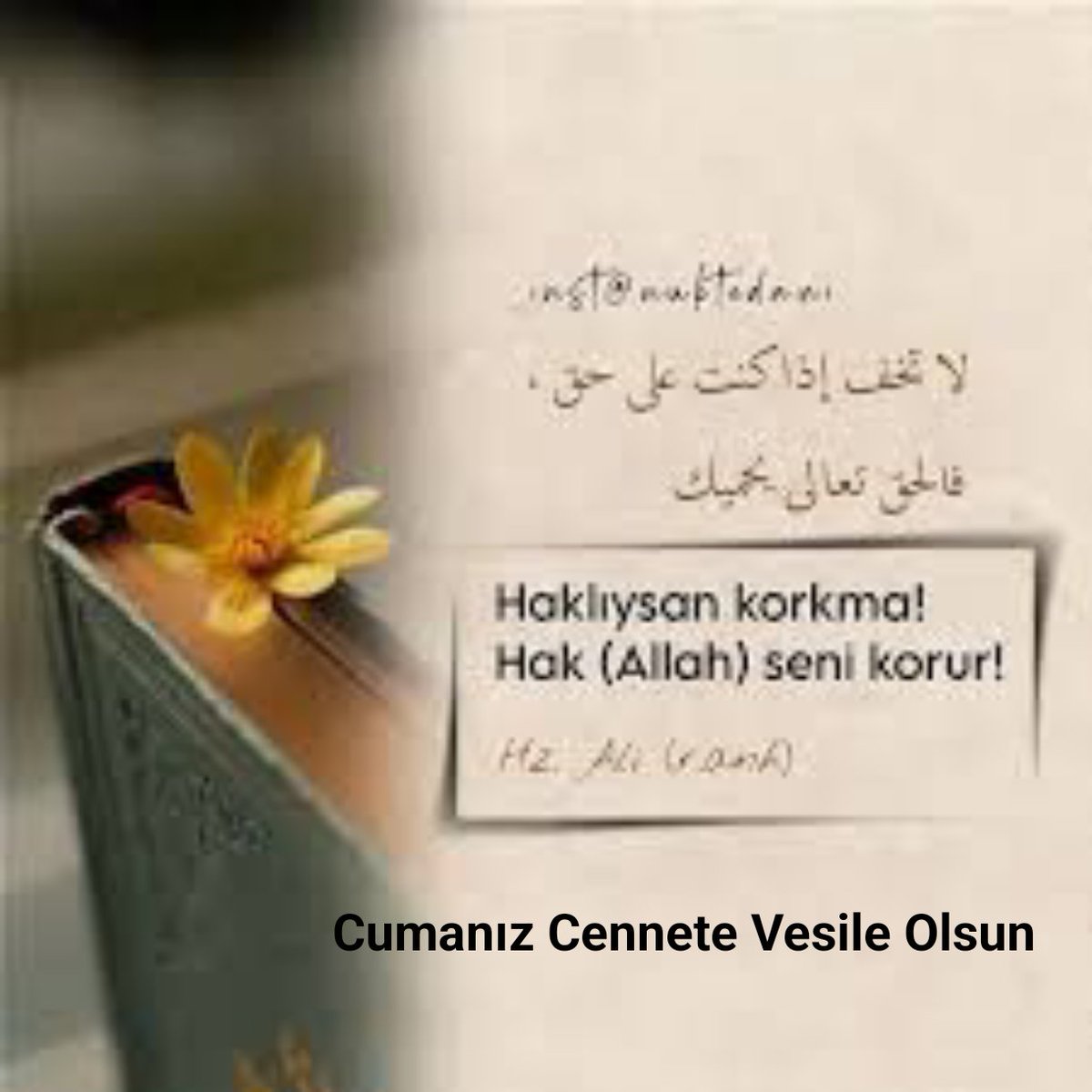 Haklıysan korkma !!
Hak (Allah) seni korur. Hz. Ali
Cumanız Cennete Vesile Olsun