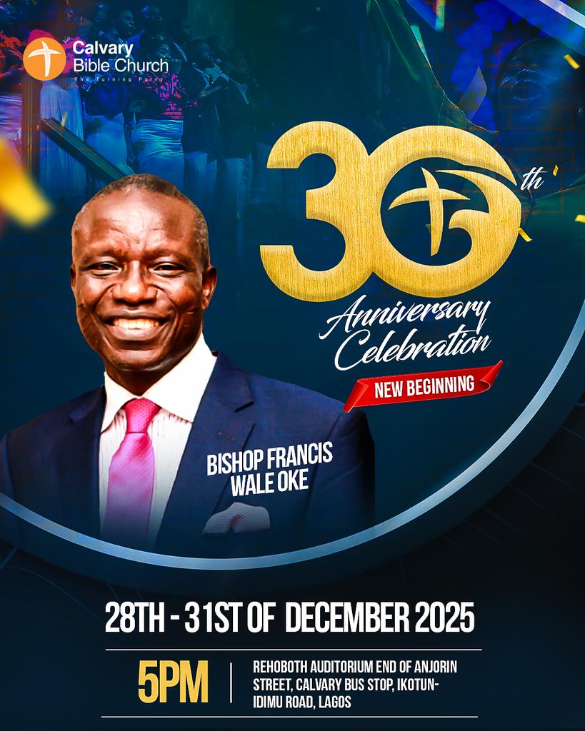 CBCNigeria's tweet photo. Widely respected as a preacher, teacher, and intercessor, Bishop Francis Wole Oke is the National President of the PFN, and has been consistent in championing unity in the body of Christ
He will ministering at the 30th Anniversary celebration service.
#CBCAT30 https://t.co/3a8wxRhiFU