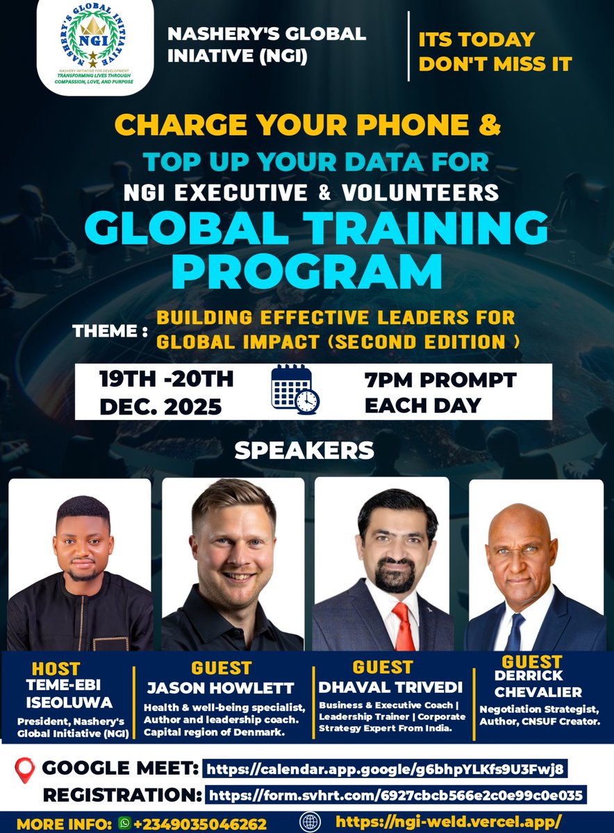 🌍 IT STARTS TODAY — DON’T MISS IT! 
NGI GLOBAL TRAINING | FRIDAY 19TH &amp; SATURDAY 20TH DECEMBER 2025

 The NGI Global Training officially begins today, Friday 19th December 2025, by 7:00 PM (Nigeria Time).