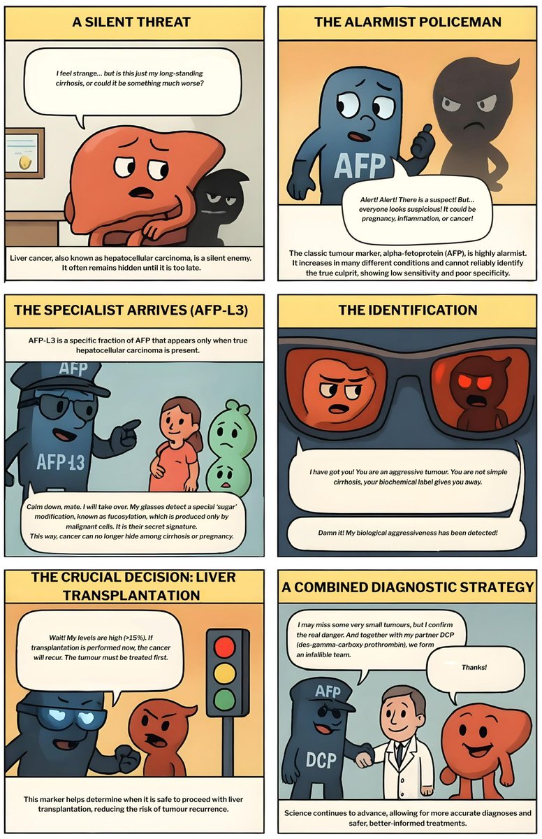 divulgabioq's tweet photo. Pregnancy? Inflammation? No! Let's talk about AFP-L3, a specific biomarker for hepatocellular carcinoma which is currently saving lives. It doesn't just detect cancer; it reflects its aggressive traits! 

#ClinicalBiochemistry2025 #Biochem_student #UCM 

By: M. Gómez &amp; P. Montes https://t.co/LpyrFj2o7Z