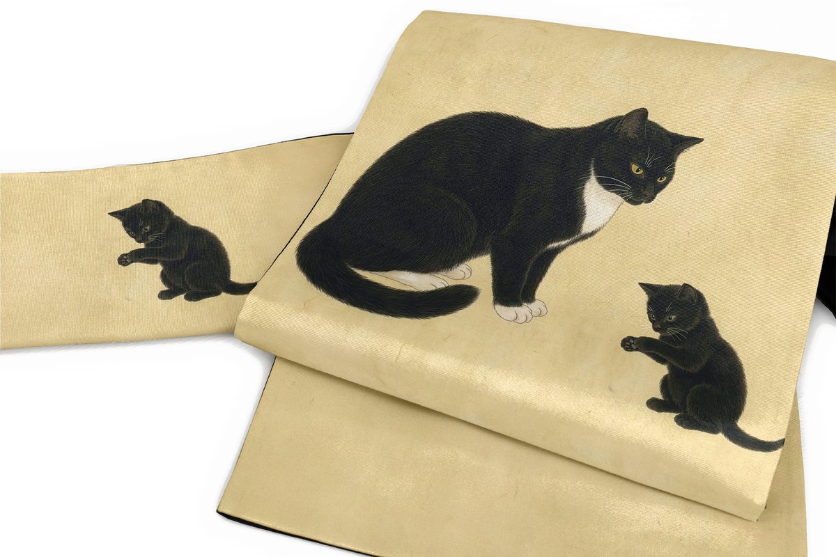 2本限定 黒猫の親子柄京袋帯 商品はプロフィール欄＞「新商品への