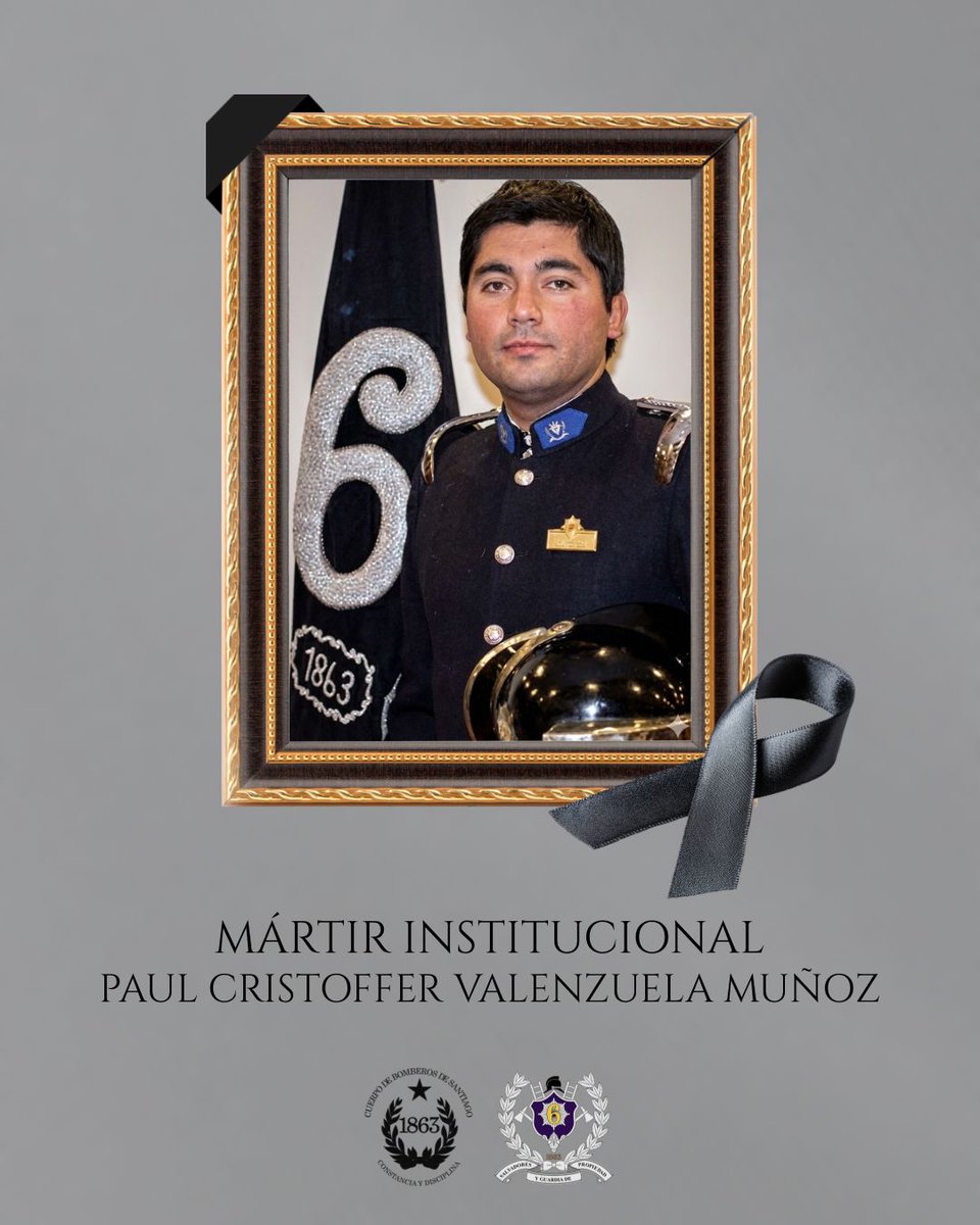 ⚫️ El Cuerpo de Bomberos de Santiago comunica el fallecimiento del voluntario Paul Valenzuela Muñoz, de <a href="/Sexta_Santiago/">Sexta CBS-Fundadora</a>: 50° Mártir de la Institución.
Más información en: cbs.cl/el-cuerpo-de-b…
