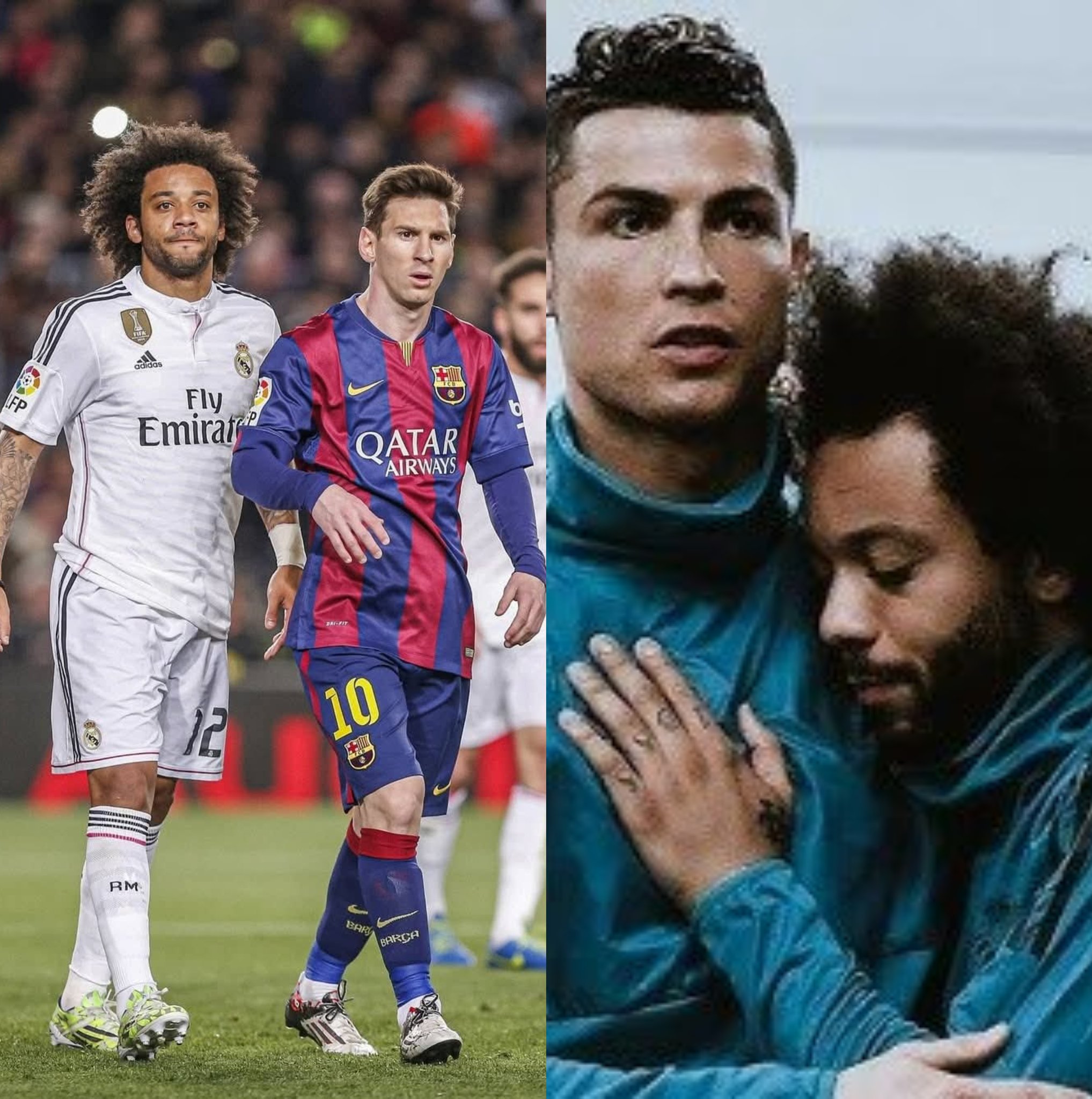 مارسيلو: أصعب خصم واجهته؟. ميسي كان مصدر إزعاج حقيقي. خيسوس نافاس أيضًا جعل الأمور صعبة جدًا بالنسبة لي، وتشابي برييتو كان من الصعب الدفاع ضده، وبيدرو كان لاعبًا ممتازًا كذلك.. لكن في النهاية، أنا دائمًا أختار كريستيانو رونالدو.. ميسي لاعب لا يُصدَّق. استمتعنا بمشاهدة الاثنين، حسنًا أنا استمتعت بمشاهدة واحد فقط. أنا مشجع متعصب لكريستيانو 