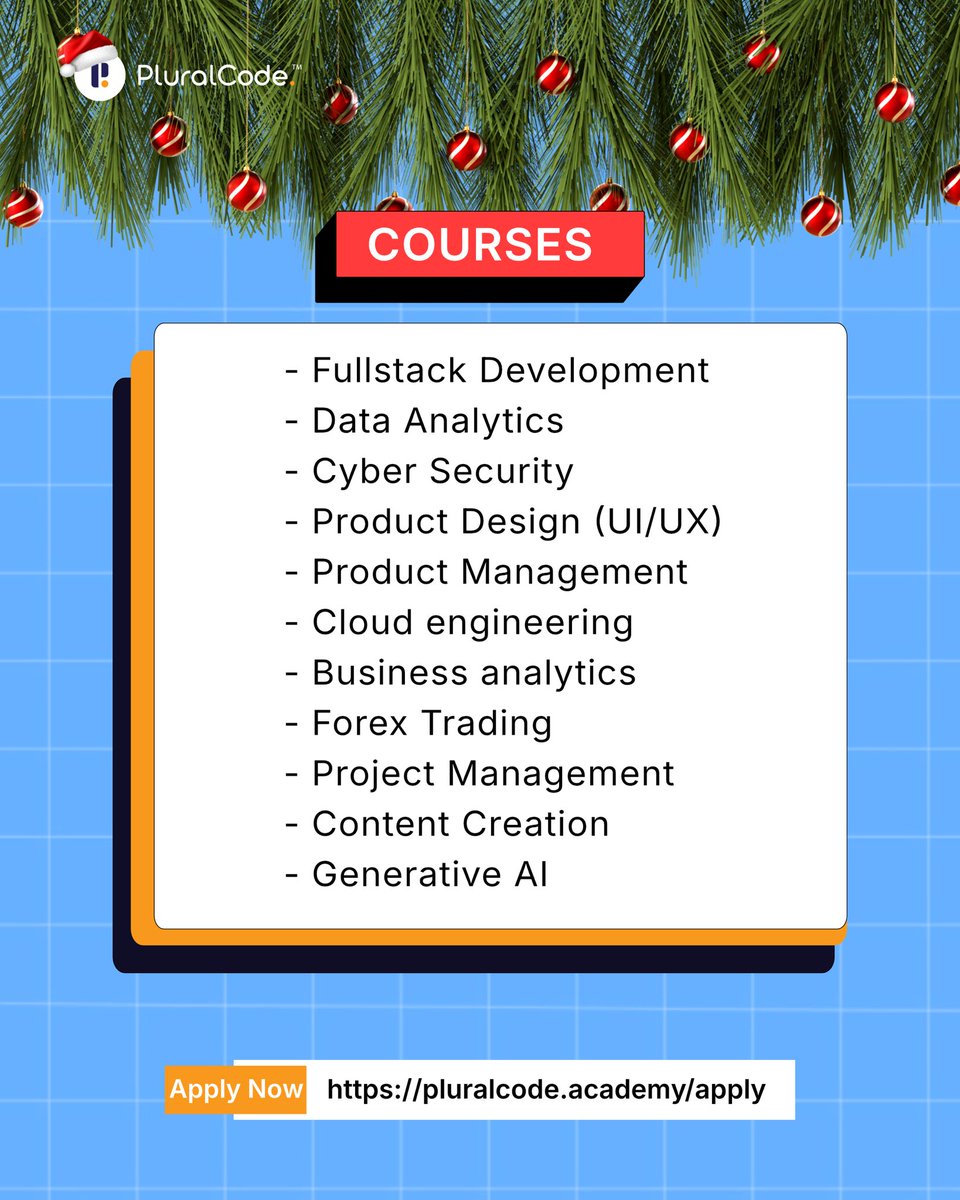 pluralcode's tweet image. It’s Christmas SZN and we’re offering up to 40% discount on our programs. Jump on this juicy offer before the year ends

With Pluralcode, it’s more than just learning a tech skill, it’s a campaign to help you build a career that is truly BORDERLESS.

• Gain hands-on experience…