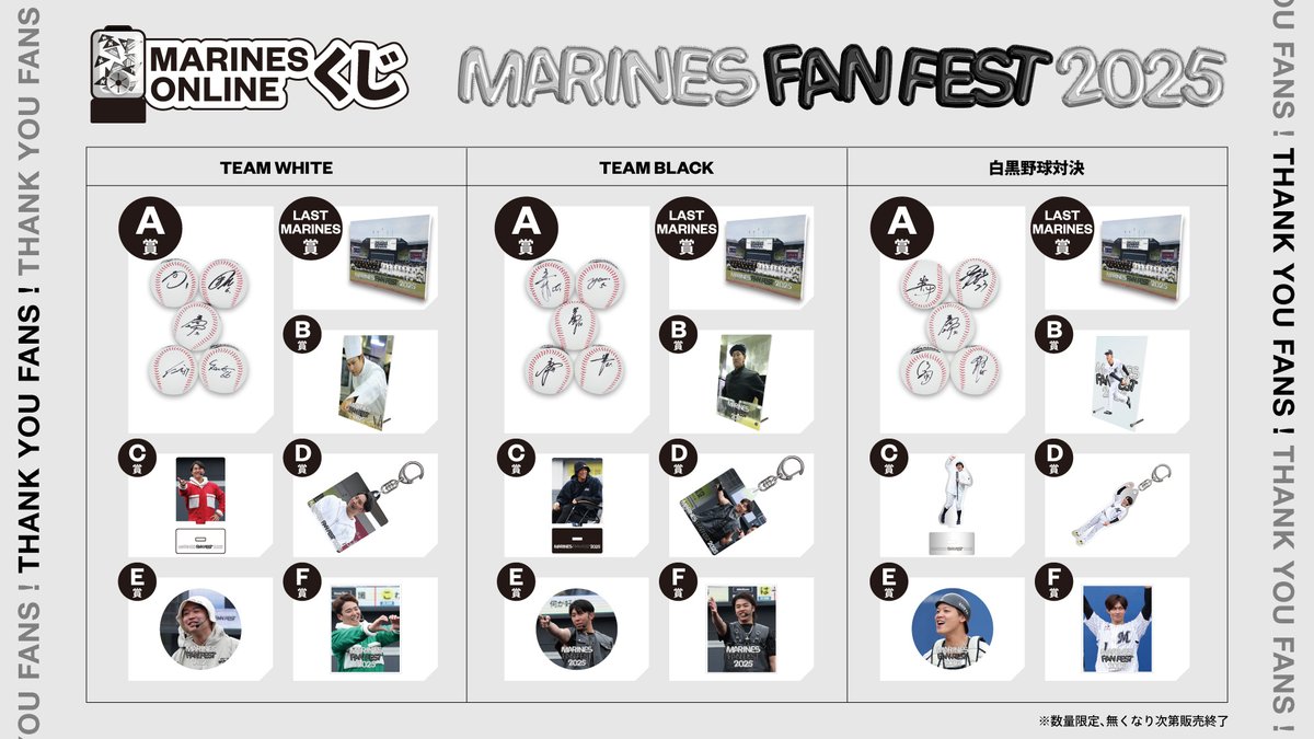 MARINES FAN FEST 2025」での選手写真を使用したオンラインくじを販売