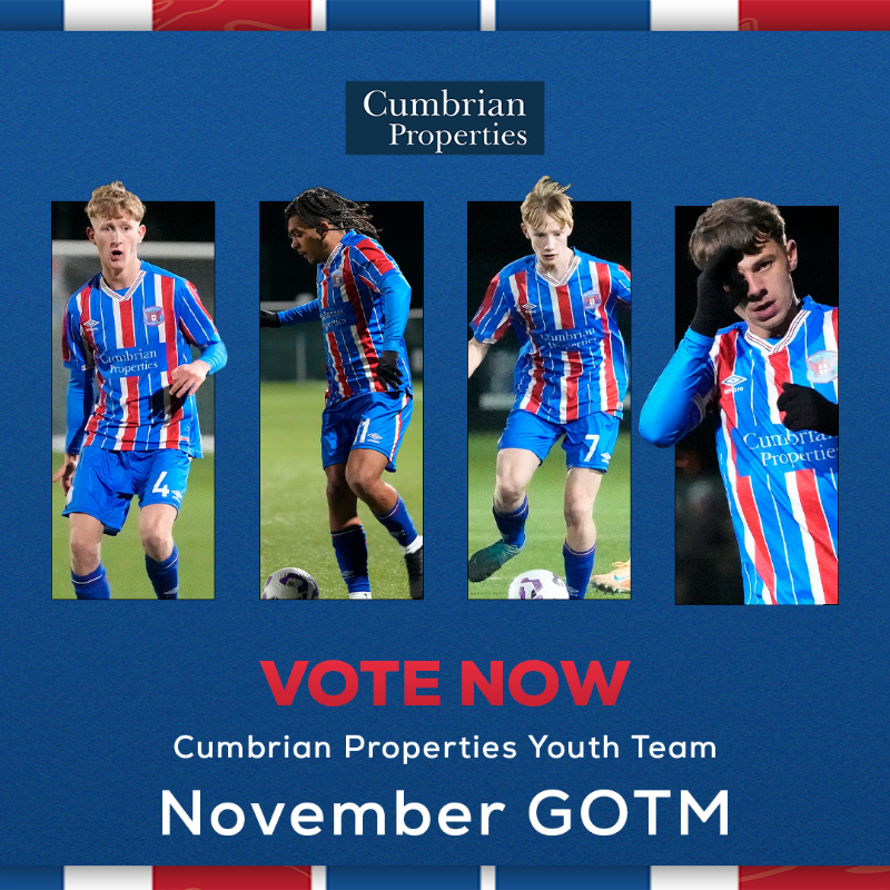 officialcufc's tweet photo. Cast your vote for our Cumbrian Properties Youth Team November Goal of the Month now. 🗳️