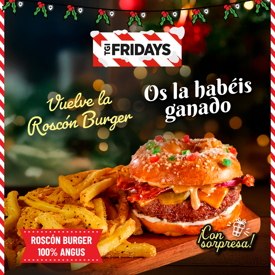 🎄🍔¡Regresa la Roscón Burger! 🎅

Pan de roscón, crema de turrón y otros ingredientes sorprendente con una sorpresa navideña. 🎁 ¿Tocará premio o el haba? Solo una cosa es segura: esta edición limitada es pura magia navideña. 🎉

¡Corre a probarla antes de que desaparezca! ⏳