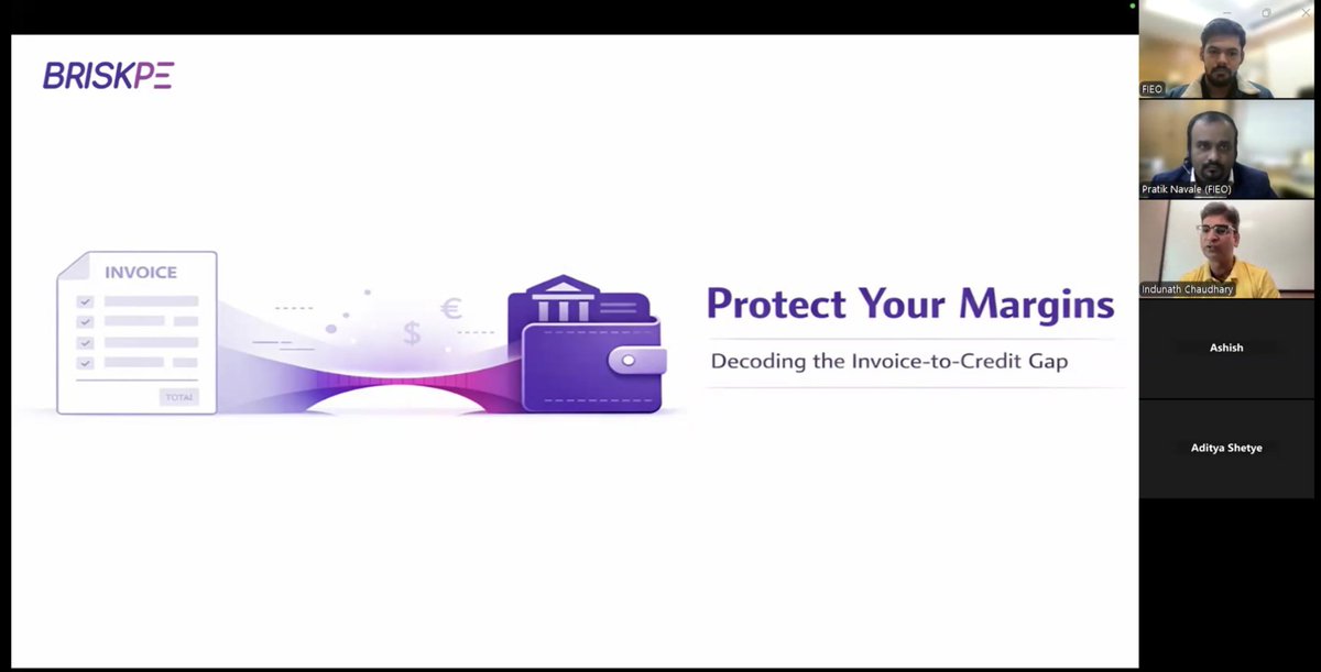 FieoHq's tweet image. #FIEO 🤝 in collaboration with #BRISKPE conducted an insightful 💡 virtual session 💻 on “Invoice vs Credit: Uncovering the Hidden Costs 💰 in Export Payments.” on 📅 December 18, 2025.

The session was addressed by📢:
👤 Mr Indunath Chaudhary, Co-founder &amp;amp; COO, BRISKPE;
👤 Mr