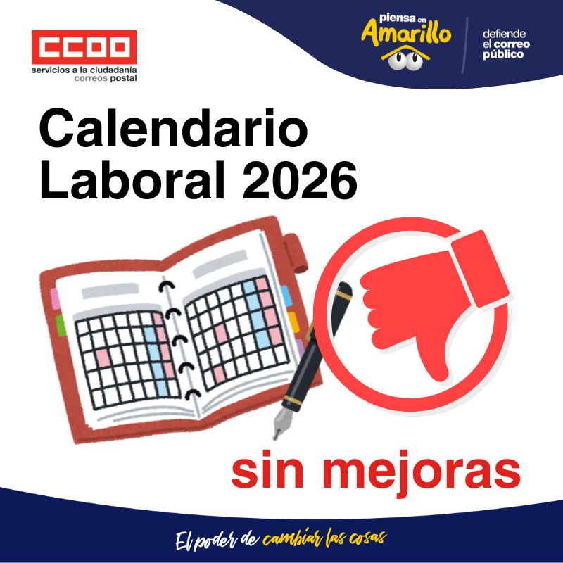 📅❌ Calendario Laboral 2026
Correos publica el texto definitivo sin mejoras ni negociación 🤷‍♂️
Pierde la oportunidad de proteger derechos, conciliación y garantías ⚠️
CCOO seguirá exigiendo avances ✊📮

👇👇👇
postal.fsc.ccoo.es/noticia:745455…