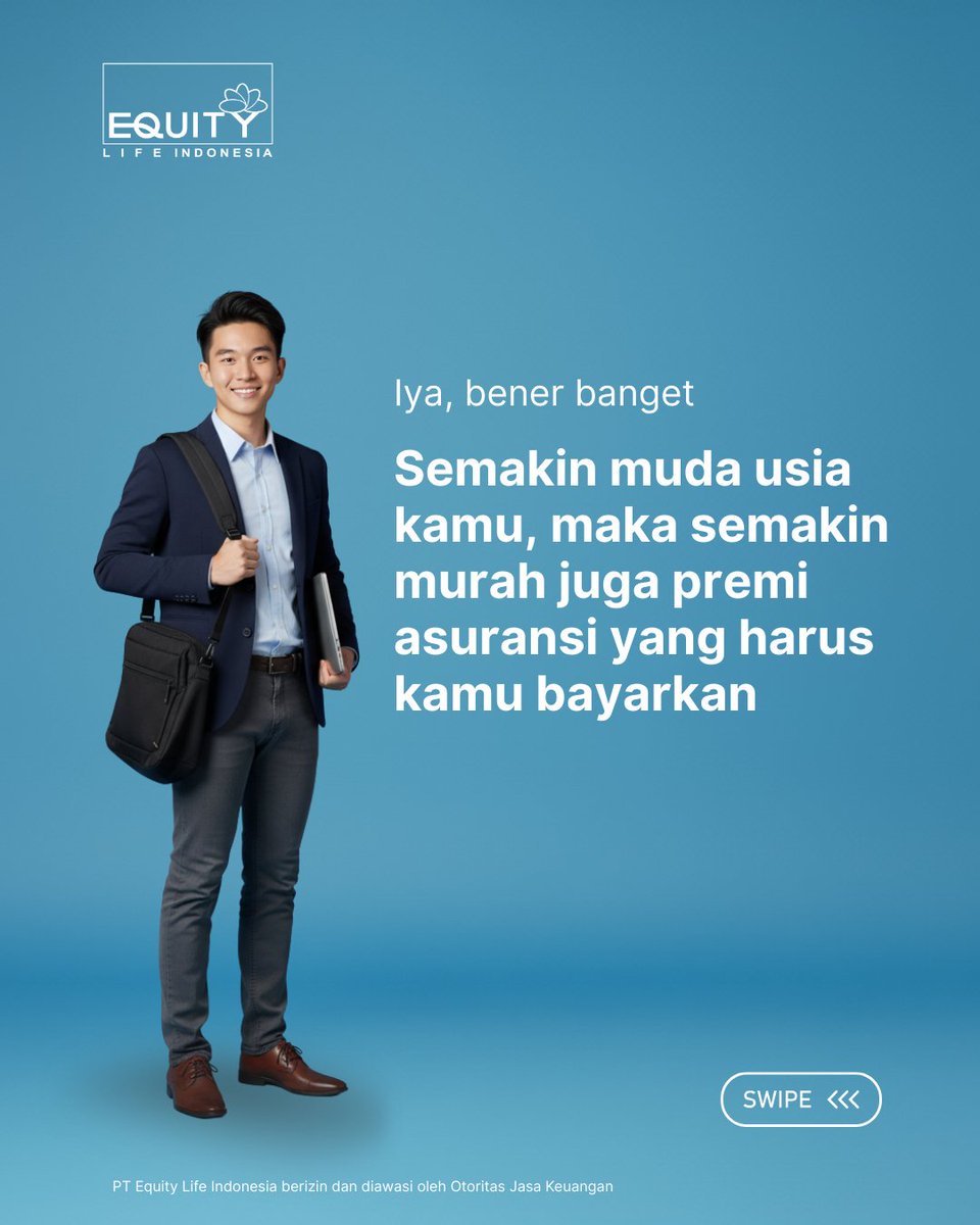 EquityLifeInd's tweet photo. Makin muda kamu mulai asuransi, makin ringan juga preminya. Beda lagi kalau usia kamu udah semakin bertambah dan mulai ada riwayat kesehatan. Risikonya ikut naik, begitu juga biayanya. Daripada menunggu sampai terlambat, lebih baik siapin perlindungan dari sekarang. https://t.co/izbtH9qEAR