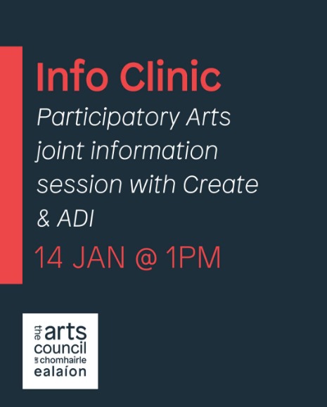 On January 14th, the <a href="/artscouncil_ie/">The Arts Council / An Chomhairle Ealaíon</a>, <a href="/CreateIreland/">Create Collaborative Arts</a>   Arts &amp; Disability Ireland will host an online information session to highlight the various grants and awards available to professional artists in 2026.
For more information, visit tinyurl.com/yzcwfb2u