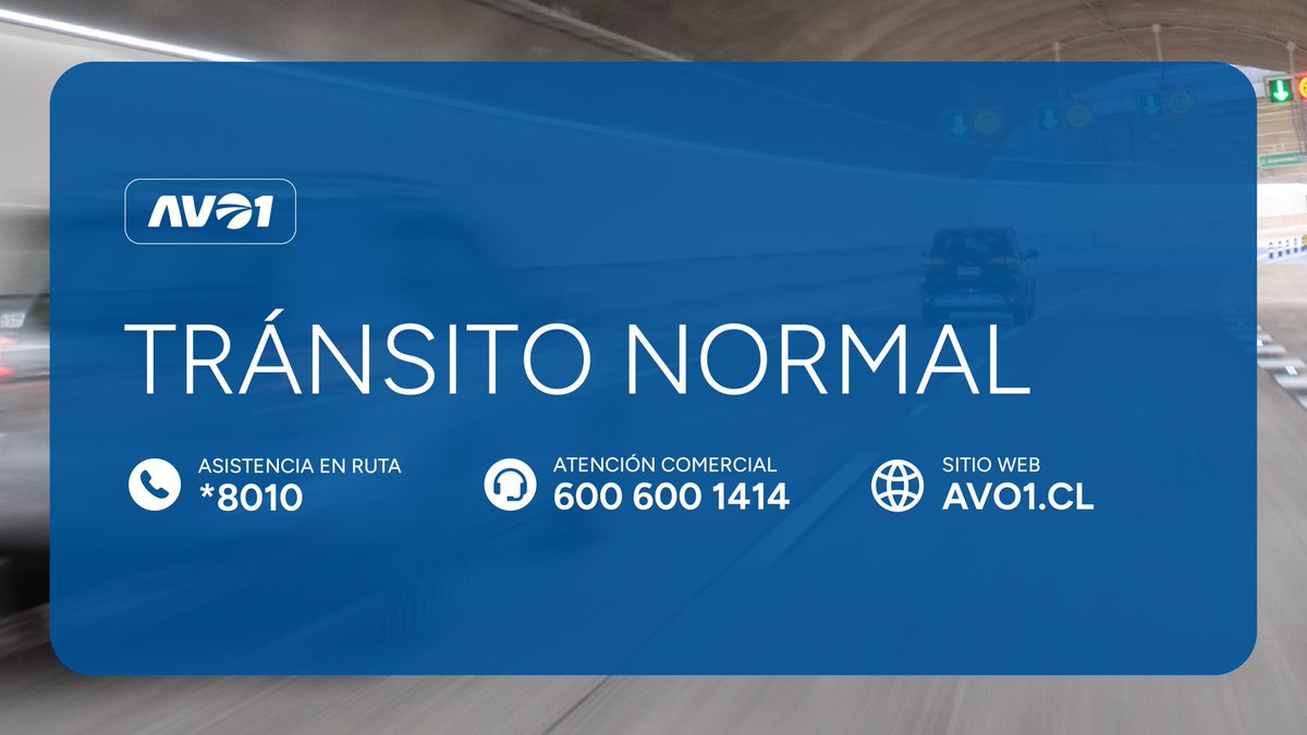 [🟢TRÁNSITO NORMAL] En Concesión #VespucioOriente por ambos sentidos. Maneja con precaución y atento a las condiciones del tránsito.  <a href="/TTISantiago/">TransporteInforma Región Metropolitana De Santiago</a> <a href="/radiocarab/">Carabineros Radio</a>