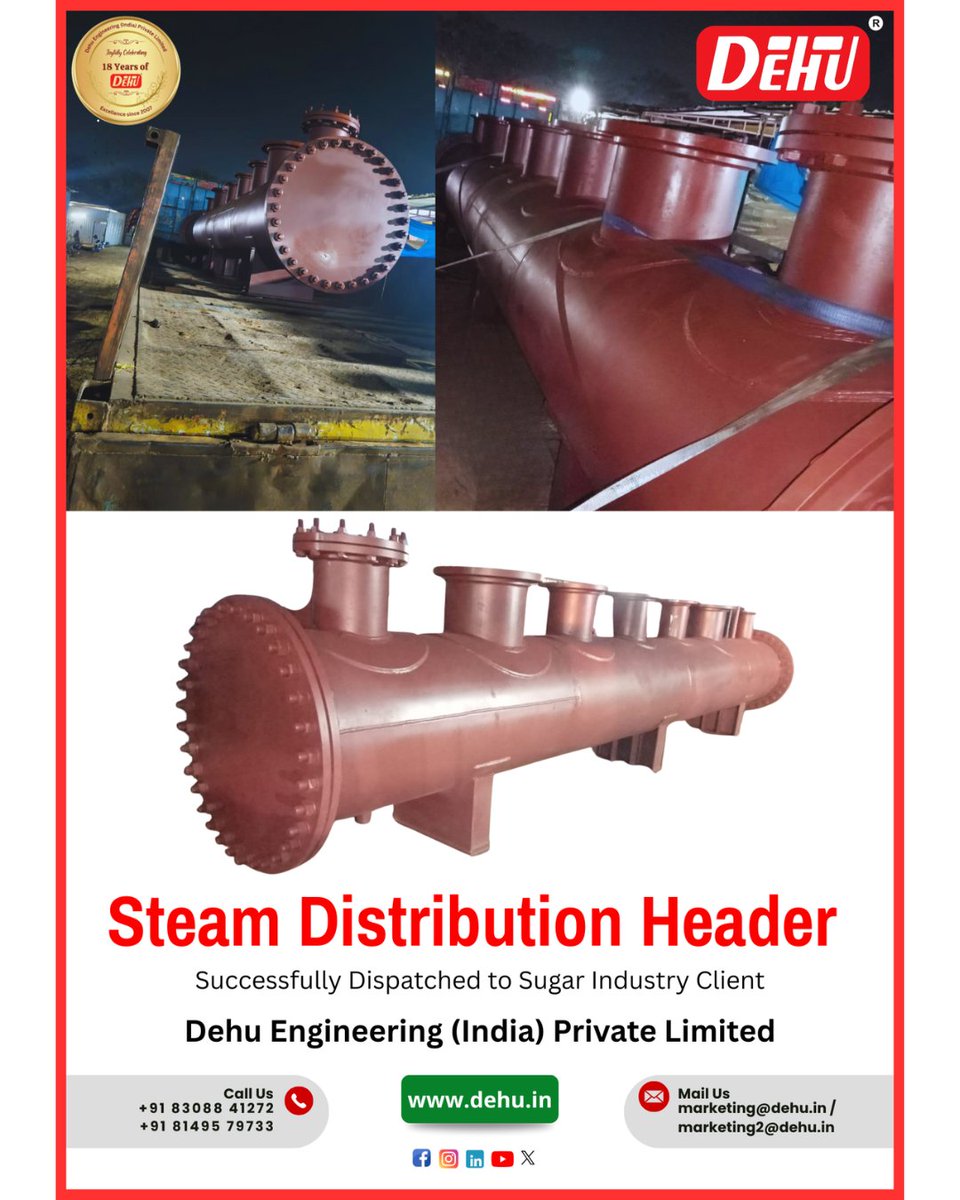 DehuDeipl's tweet image. 🚚𝗦𝘁𝗲𝗮𝗺 𝗗𝗶𝘀𝘁𝗿𝗶𝗯𝘂𝘁𝗶𝗼𝗻 𝗛𝗲𝗮𝗱𝗲𝗿 𝗦𝘂𝗰𝗰𝗲𝘀𝘀𝗳𝘂𝗹𝗹𝘆 𝗗𝗶𝘀𝗽𝗮𝘁𝗰𝗵𝗲𝗱 🔥
📲 8308841272 / 8149579733
📧 marketing@dehu.in
 / marketing2@dehu.in
💬 Chat: shorturl.at/vZtP9
🌐 dehu.in
#SteamDistributionHeader #DispatchUpdate #DehuTeam