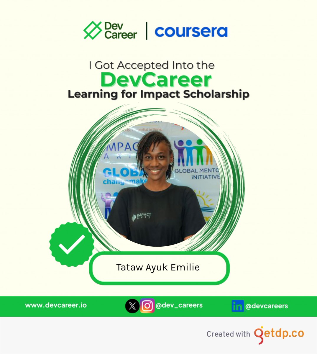 Closing 2025 with a win!!🎉
Grateful to be accepted into the <a href="/dev_careers/">DevCareer Africa</a> Learning for Impact Scholarship Program – Cohort 1 under Project Management, in partnership with <a href="/coursera/">Coursera</a>.

Excited to deepen my skills to drive impact! 
#DevCareerXCoursera
#DCLearning4Impact
#keepgoing