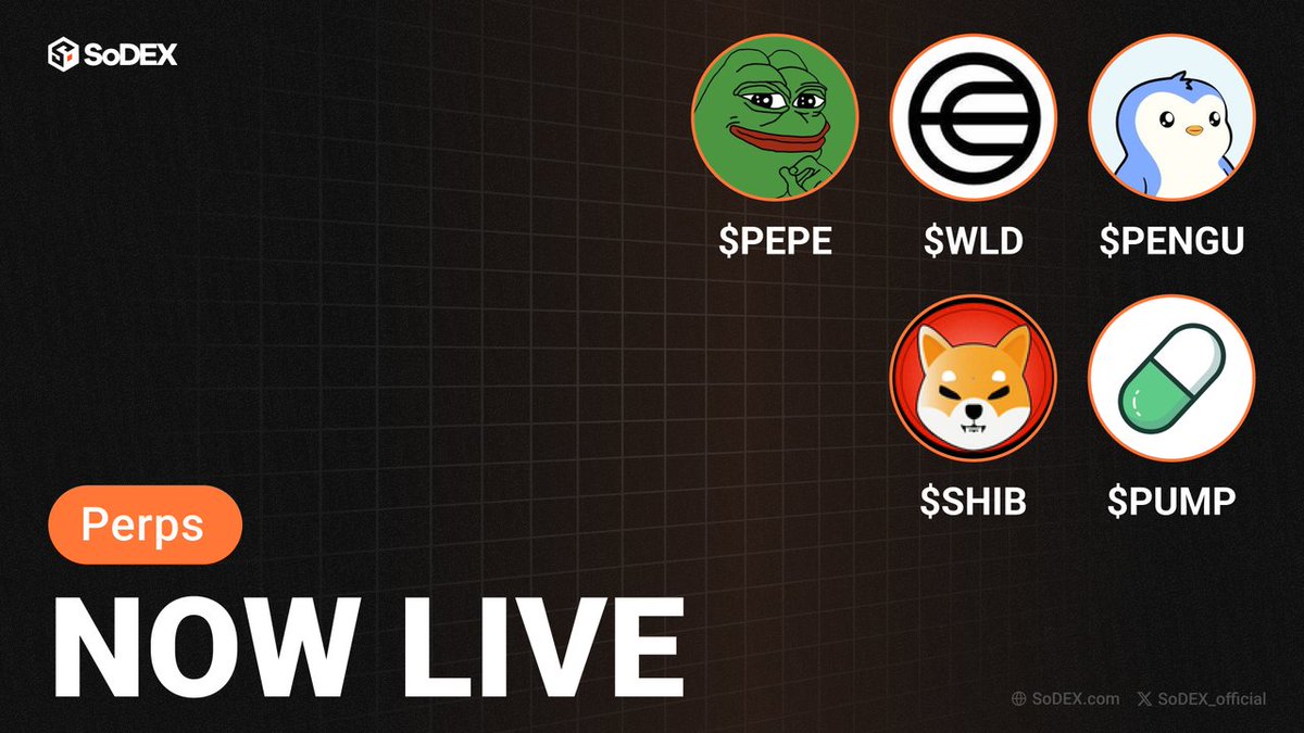 sodex_official's tweet image. New Perps Live on SoDEX Mainnet

$PEPE · $WLD · $PUMP · $SHIB — up to 10×
$PENGU — up to 5×

Fully on-chain execution.
No endorsements. No guarantees.
Leverage is optional. Risk is not.

🔗 Trade Now → sodex.com

#SoDEX #Perps #Mainnet #OnChainTrading