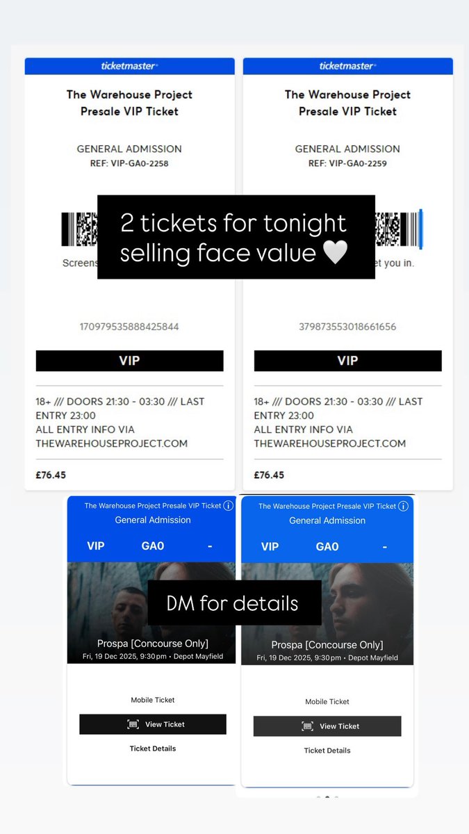 2 prospa whp tickets for tonight available #whp #whptickets #warehouseproject