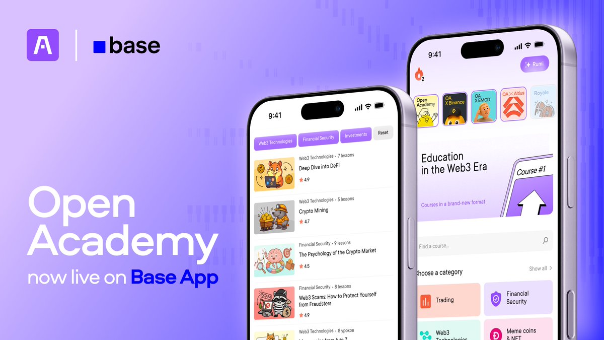 OpenAcademyAI's tweet image. We’re live on @base.

Open Academy brings interactive Web3 learning, onchain actions and rewards directly to @baseapp.

Millions of users are going to get unforgettable educational experience.

We are setting the new onboarding standards, become a part of it now.